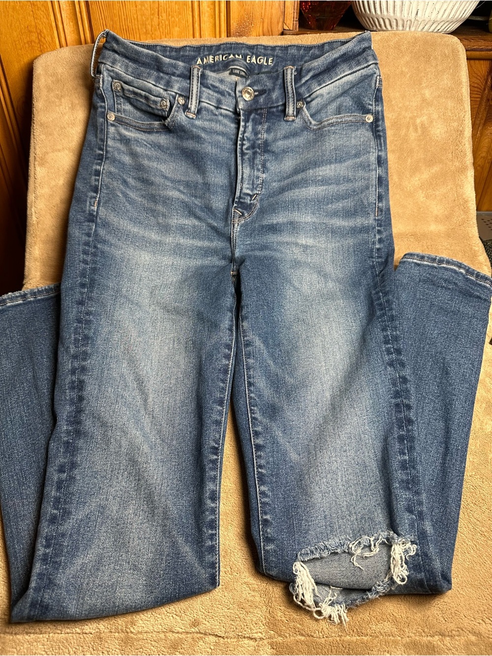 American Eagle Outfitters Women's Blue Distressed Skinny Jeans